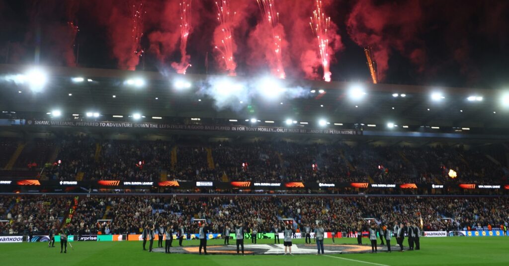 Fireworks over Villa Park before Aston Villa v Bologna